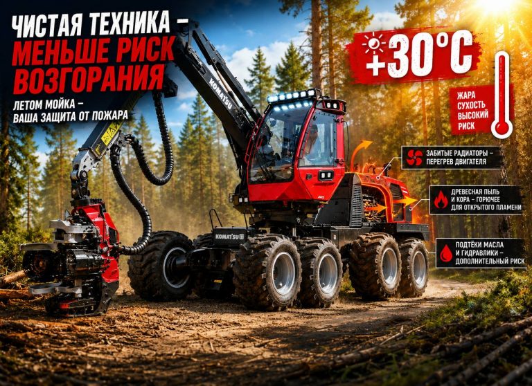 Почему летом важно мыть лесозаготовительную технику?